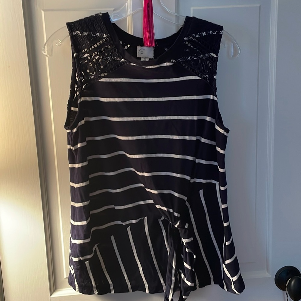 Feminine nautical, striped embellished, anthropology, flattering waist top M 💋